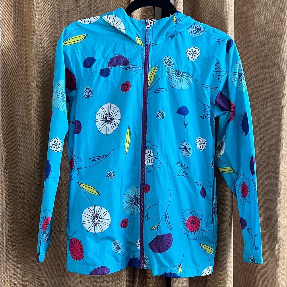 Lands End Girls Waterproof Hooded Packable Rain Jacket Coat Large (14)
